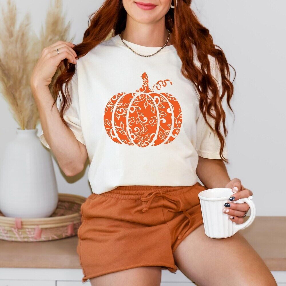 Floral Pumpkin Tshirt,Halloween Pumpkin Tshirt Pumpkin Tshirts
