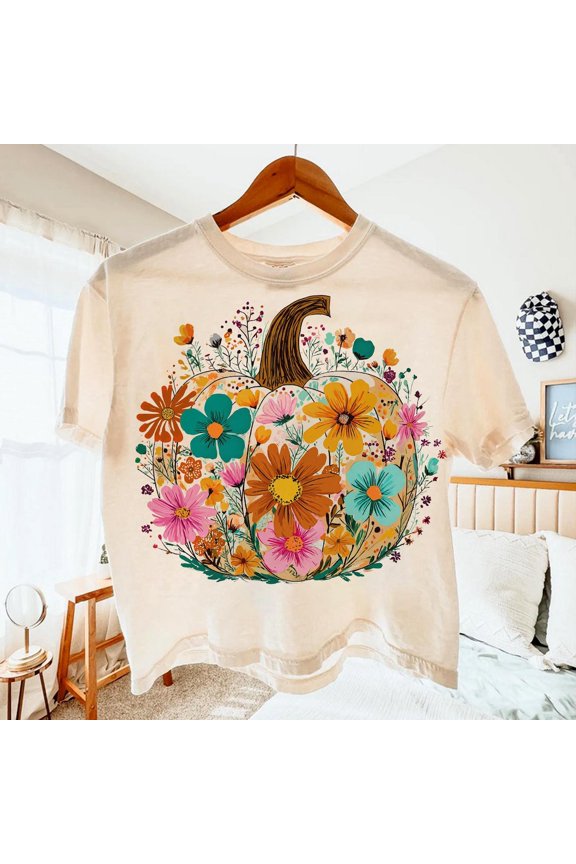 Floral Pumpkin Tee, Boho Fall Pumpkin Shirt, Preppy Fall T-shirt