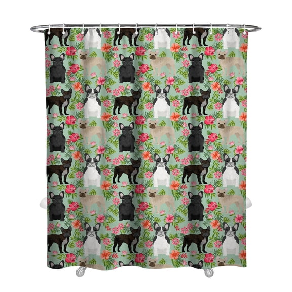 Floral Puppy Pattern Shower Curtain - 72x84 Inch Boho Dog Design Waterproof Quick-Dry Drape