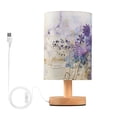 thumbnail image 1 of Floral Purple Bedside Table Lamp LED Warm Lights with USB Charging Port Retro Cylinder Desk Lamps, 1 of 7