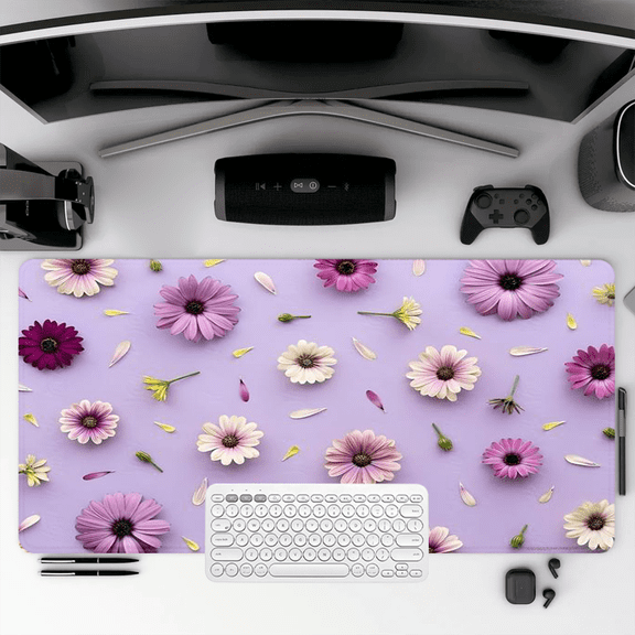 Floral Purple Daisy Mouse Pad 35.4 x 15.8 Inches Rubber Desk Mat for Office Home Gaming