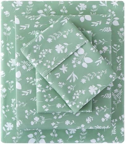 Floral Queen Sheet Set - 4 Piece Printed Nuts and Fallen Leaves Vintage Patterned Bed Sheets - Soft, Breathable Microfiber Sheets with Deep Pocket, Non-Slip Fitted Sheets & Pillowcases