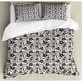 thumbnail image 1 of Floral Queen Size Duvet Cover Set, Gothic Style Rose Petals Love and Romance Themed Ornamental Illustration, Decorative 3 Piece Bedding Set with 2 Pillow Shams, Pale Mauve Black White, by Ambesonne, 1 of 3