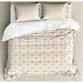 thumbnail image 1 of Floral Queen Size Duvet Cover Set, Stylized Floral Stems and Petals Ornamentation Continuous Knot Circular Form, Decorative 3 Piece Bedding Set with 2 Pillow Shams, Beige Dark Coral, by Ambesonne, 1 of 3