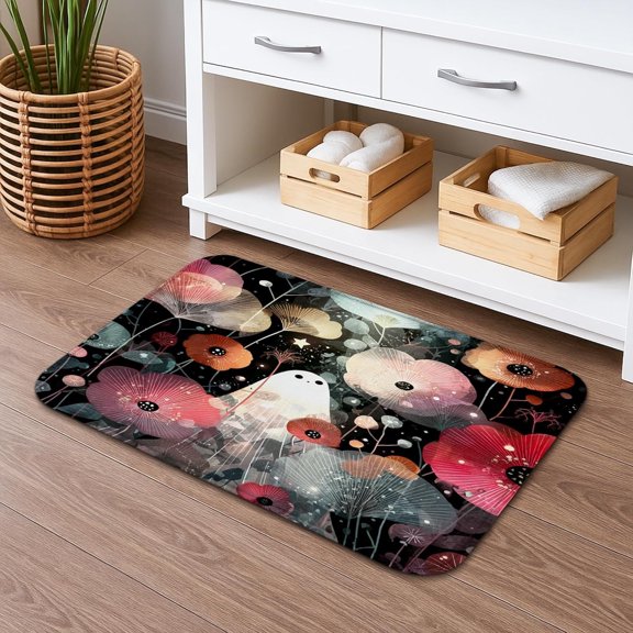 Floral Quick Dry Bath Mat Colorful Poppy Pattern Absorbent Non Slip Shower Rug Artistic Flannel Washable Bathroom Decor 16x24 Inch