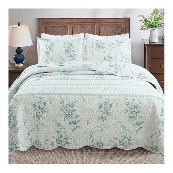 Floral Quilt Set 3 Piece Lightweight Bedspread - King Size, Polyester Coverlet, Floral Print Bedding Set for Bedroom, Soft & Comfortable Quilted Bed Cover
