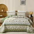 thumbnail image 1 of Floral Quilt Set King Size, Green Brown Flower Pattern Quilts King Bedspread Coverlet Set with 2 Pillowcases, Soft Lightweight Microfiber Bedding for All Season (90"x110"), 1 of 15