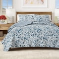 thumbnail image 1 of Floral Quilt Set - Lightweight, Soft, All-Season - 3-Piece Reversible Coastal Bloom Bedding Set (King / California King, Blue), 1 of 6
