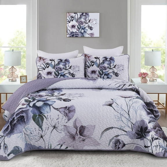 Floral Quilt Set Queen 3 Pieces Boho Quilt Coverlet Set Soft Microfiber Lightweight Floral Quilted Bedspread for All Season 90"x96"