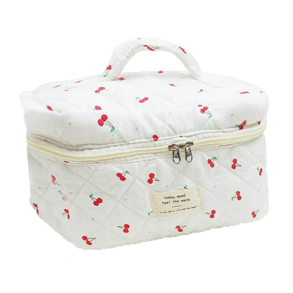 Floral Quilted 3-Piece Makeup Bag Set for Women - Travel Cosmetic Organizer with Large Capacity, Cute Handbag & Toiletry Bag