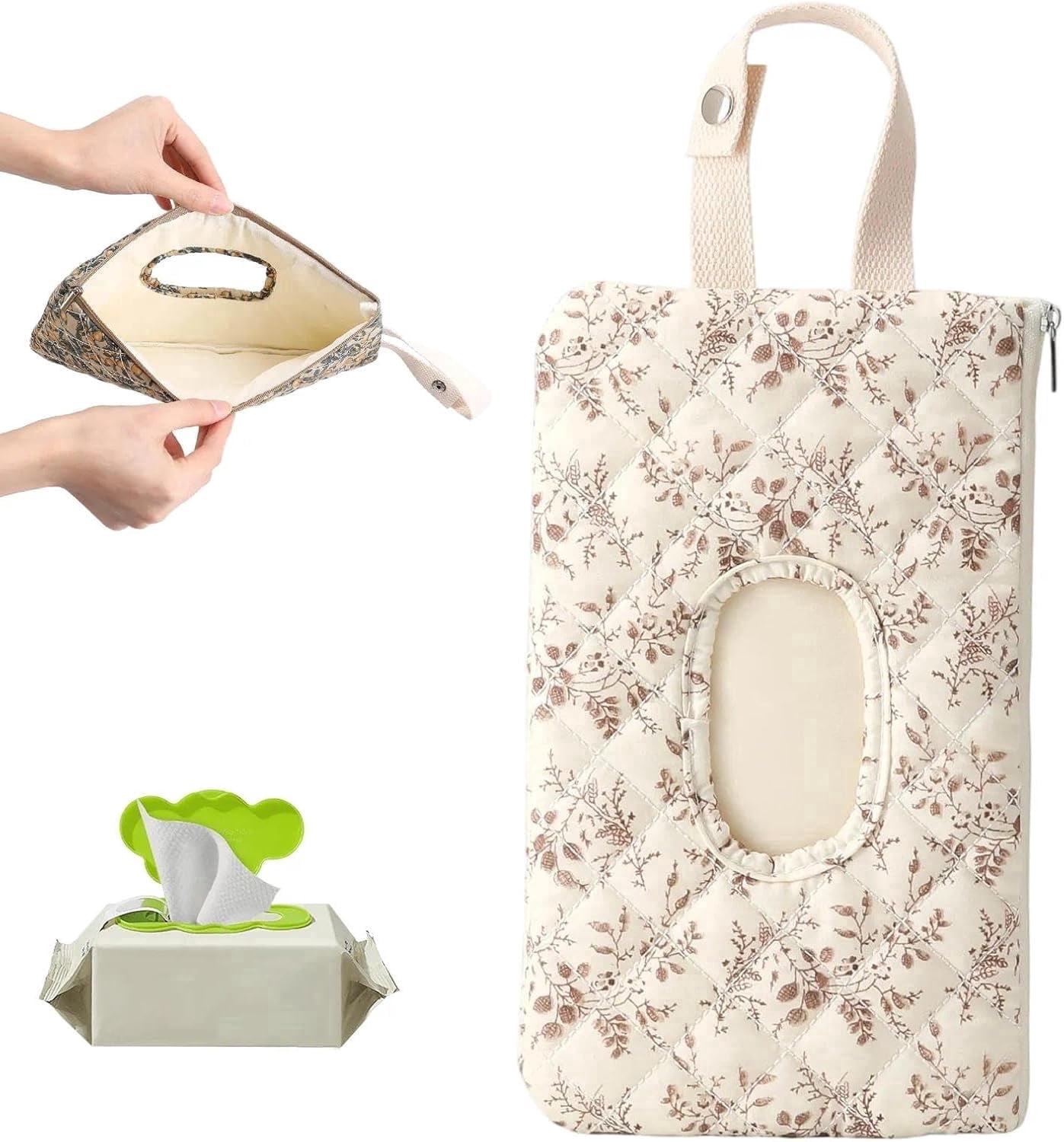 Floral Quilted Baby Wipe Holder, Portable Diaper Pouch for Stroller and ...