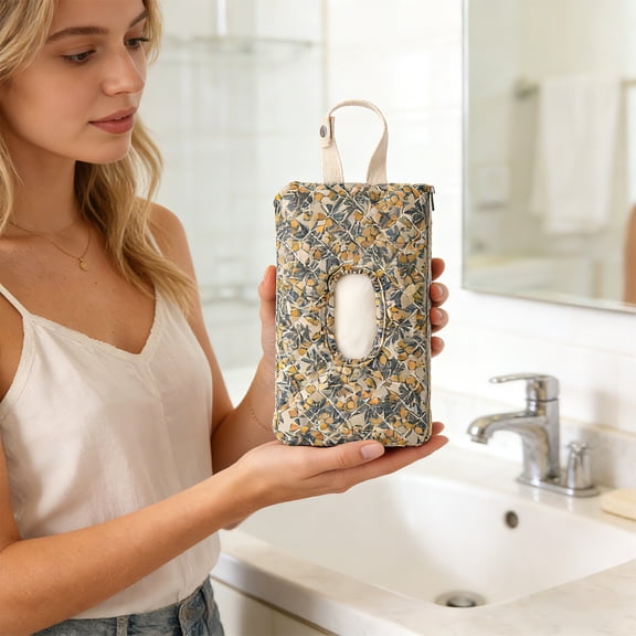 Floral Quilted Baby Wipe Holder Pouch with Strap, Reusable Portable Wipes Case for Stroller & Diaper Bag, Leak-Proof Travel Wipes Dispenser with Floral Pattern