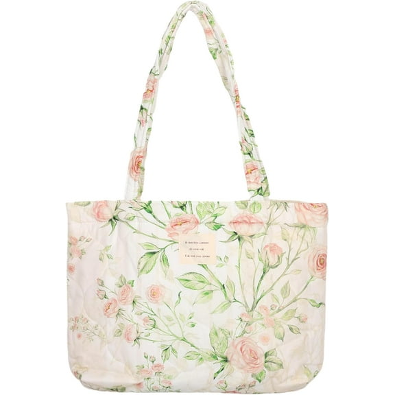 Floral Quilted Cotton Shoulder Bag for Women Medium Size Handbag Large Capacity Thickened Design Tote