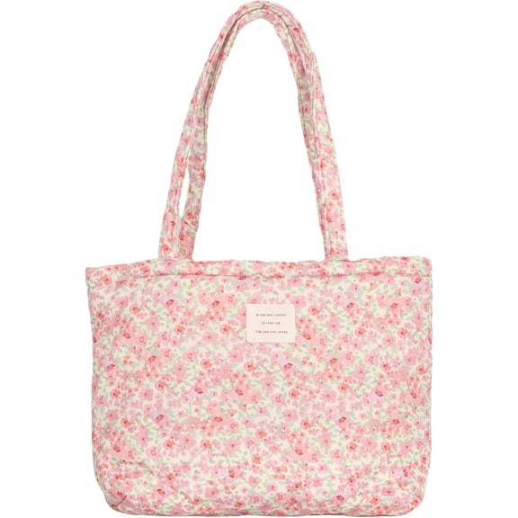 Floral Quilted Cotton Shoulder Bag for Women Medium Size Handbag Large Capacity Thickened Design Tote