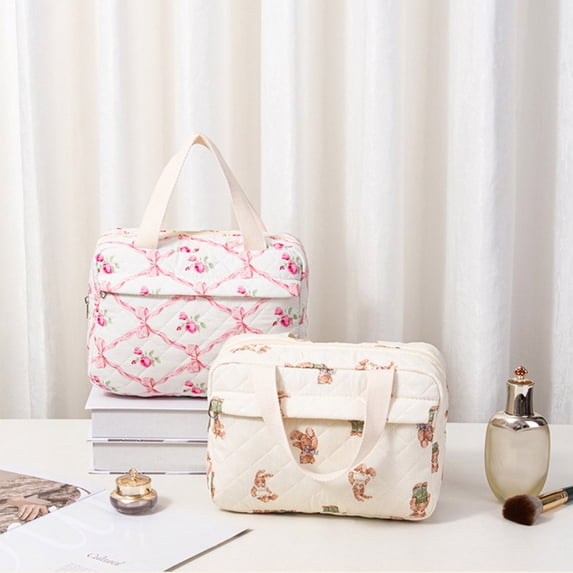 Floral Quilted Lunch Tote, Pink, 27×19×1.5 cm