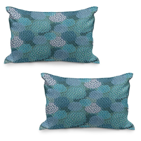 Floral Quilted Pillowcover Set of 2, Abstract Clove Petals Digital Featured Vibrant Circular Essence Bouquet Design, Standard Queen Size Pillow Cover Bedroom, 36" x 20", Petrol Blue Teal, by Ambesonne