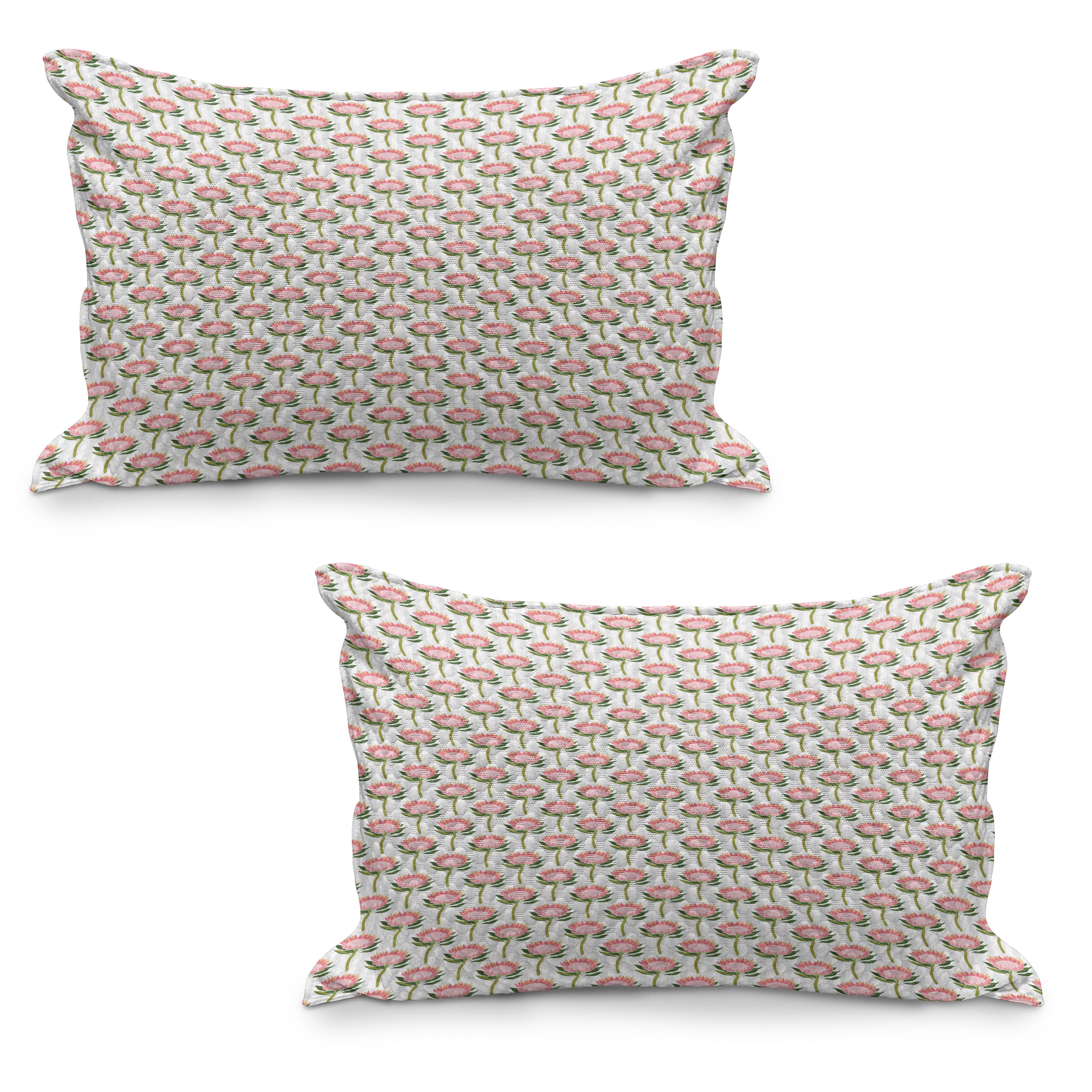 Floral Quilted Pillowcover Set of 2, Layout of Protea Flowers