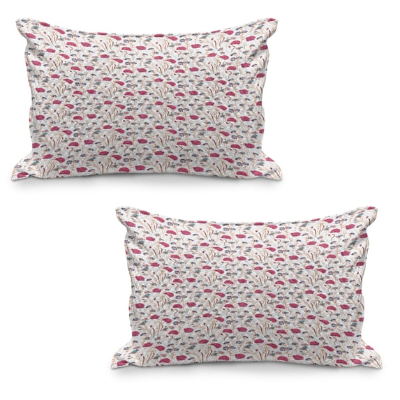 Floral Quilted Pillowcover Set of 2, Pastel Tones Wildflowers Illustration on Plain Background, Standard Queen Size Pillow Cover for Bedroom, 36" x 20", Dark Magenta Multicolor, by Ambesonne