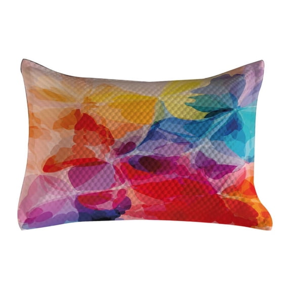 Floral Quilted Pillowcover, Vibrant Colors Abstract Creative Watercolor Style Flower Pattern Design, Standard King Size Accent Pillow Cover for Bedroom, 36" x 20", Multicolor, by Ambesonne