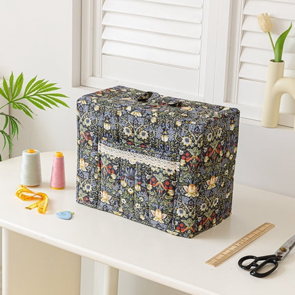 Floral Quilted Sewing Machine Cover with Pocket Protective Dust Cover for Craft Room Sewing Storage Organizer 15.75x13.78 Inches
