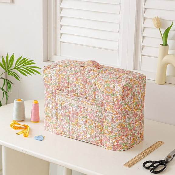 Floral Quilted Sewing Machine Cover with Pocket Protective Dust Cover for Craft Room Sewing Storage Organizer 15.75x13.78 Inches