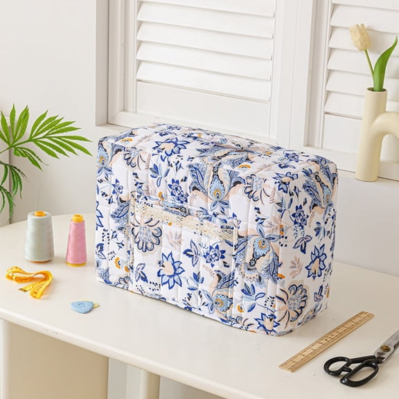 Floral Quilted Sewing Machine Cover with Pocket Protective Dust Cover for Craft Room Sewing Storage Organizer 15.75x13.78 Inches