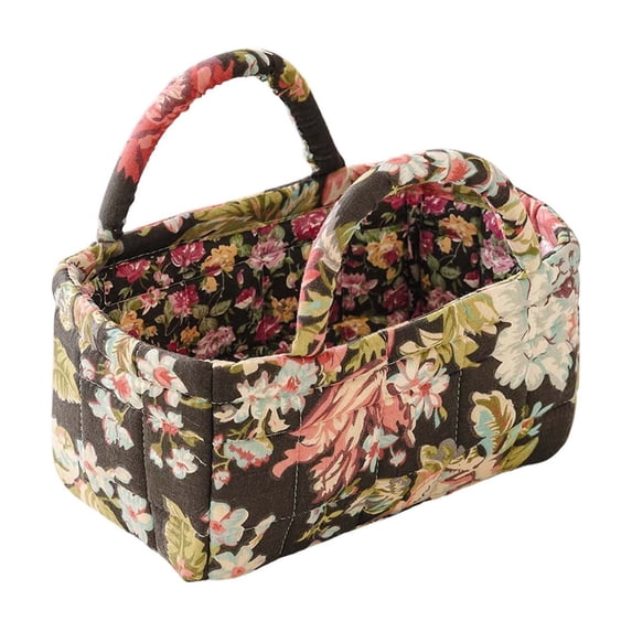 Floral Quilted Storage Basket with Handles, Decorative Fabric Storage Bin for Home Organization, Lightweight Container for Blankets Magazines Crafts, Multipurpose Basket for Living Room Bedroom