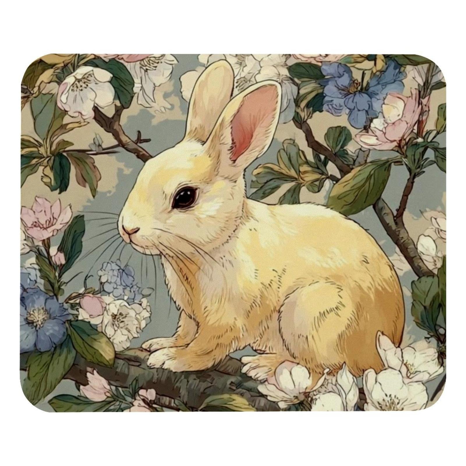 Floral Rabbit Mouse Pad Square Washable Mousepad Anti slip Rubber Desk Floral Rabbit Mouse Pad Square Washable Mousepad Anti slip Rubber Desk