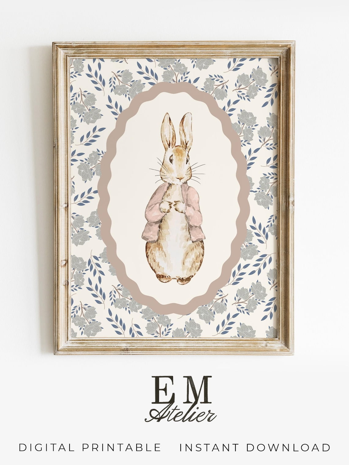 Floral Rabbit Nursery Wall Art Peter Rabbit Pink Bunny Print Room Decor ...