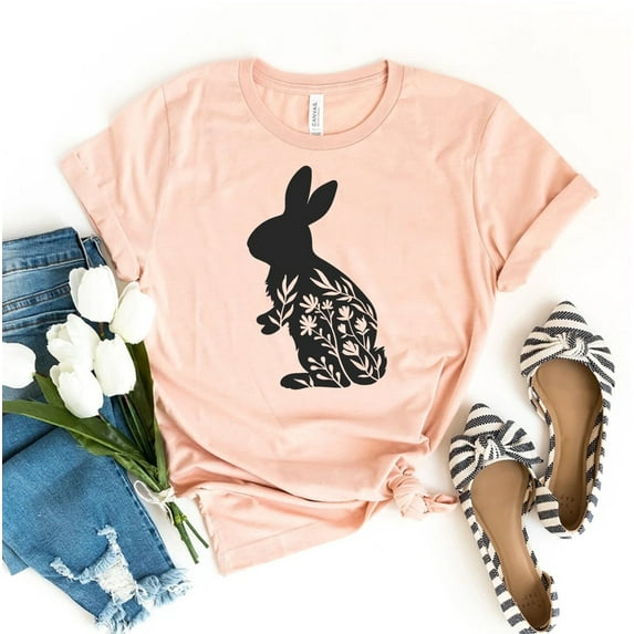 Floral Rabbit T-shirt Bunny Shirt Nature Lover Gift Animal Tee Top Cute Mom Women's Shirts Easter