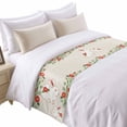 thumbnail image 1 of Floral Rabbits Bed Runner for Cal King Size Bed, Japanese Red Floral Rabbit Linen Texture Soft Bedding Scarf Bedding Protector Slipcover Sofa Throw for Bedroom Hotel Guesthouse, 1 of 8