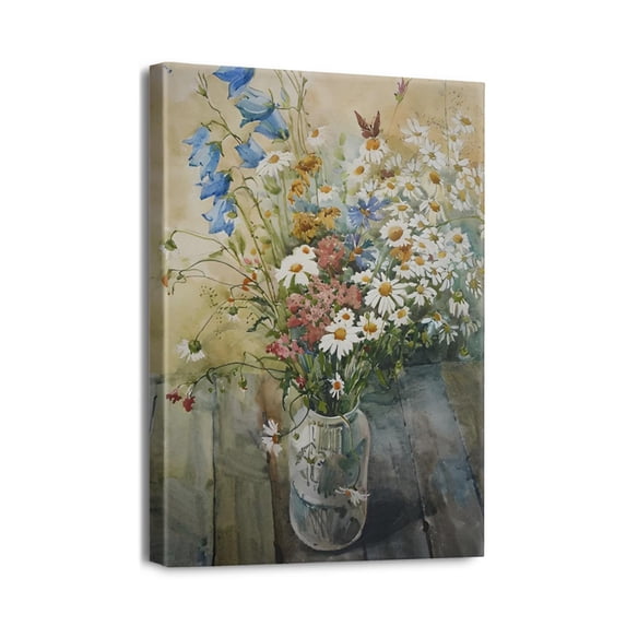 Floral Radiance Framed Canvas Poster 12x16inch Flower-Themed Print Painting, Adds Freshness to Home Decorations Wall Decor