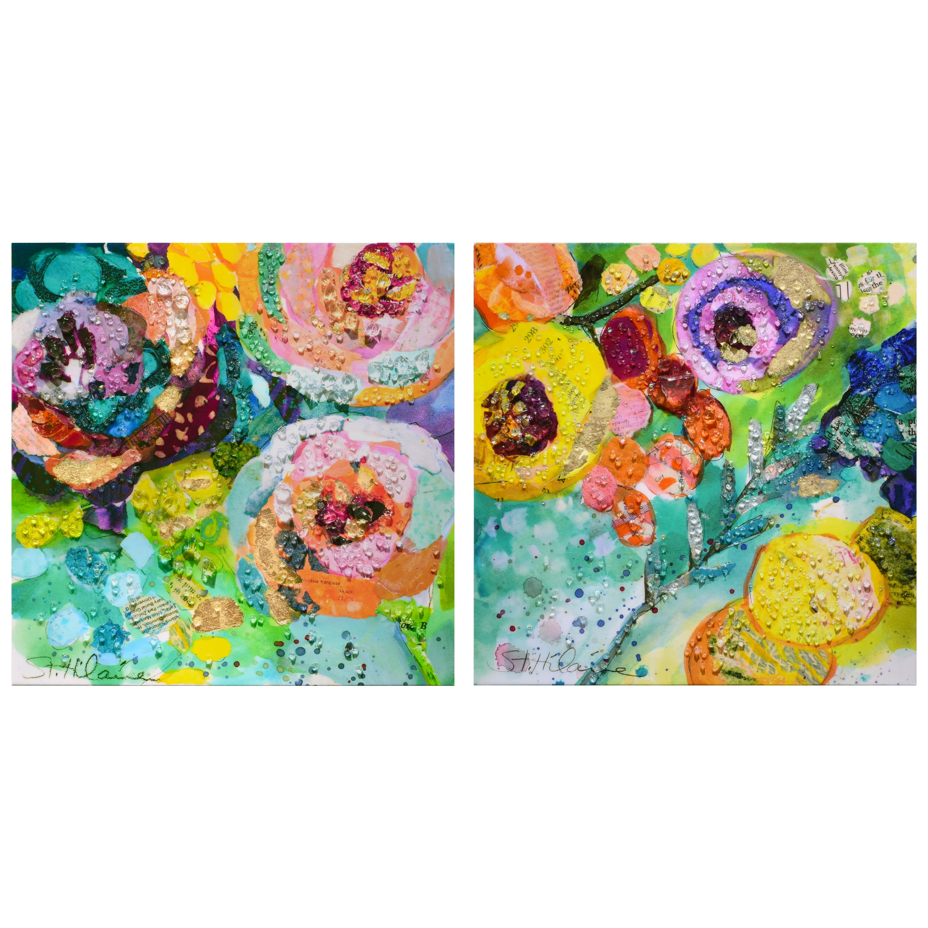 Floral Radiance I & II Colorful Abstract Canvas Wall Art Set
