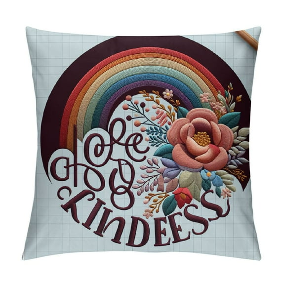 Floral Rainbow Pillowcase, Kindness Cushion Cover, Throw Pillow Covers for Living Room, Bedroom, Dormitory,College, Sofa Couch & Bed, Home & Office Decoration