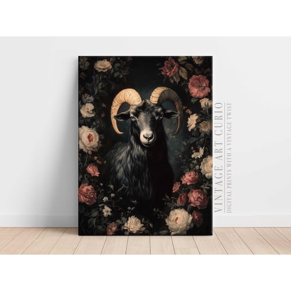 Floral Ram Gothic Wall Art, Victorian Home UNFRAMED Poster, Wall Art for Decor, Present, 24x36