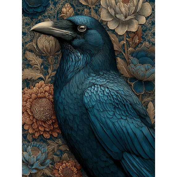 Floral Raven Canvas Wall Art, Gothic Watercolor Crow, Moody Botanical Nature Decor