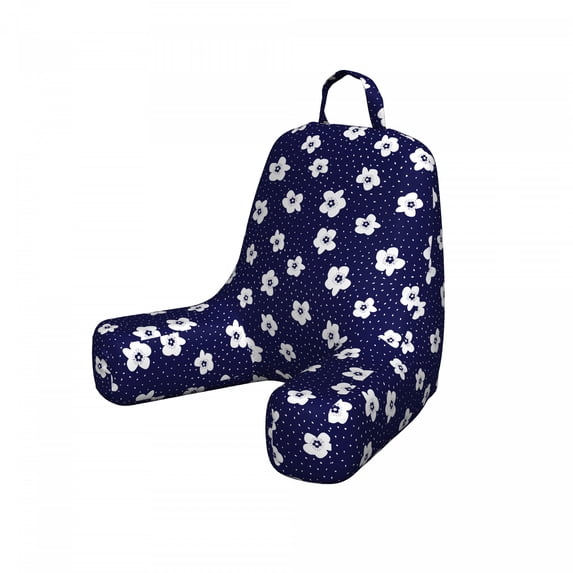 Floral Reading Pillow Cover, Continuous Pattern of Flowers and Dots and Blossoming Vintage Design, Unstuffed Printed Bed Rest Case from Soft Fabric, Small, Indigo and White, by Ambesonne