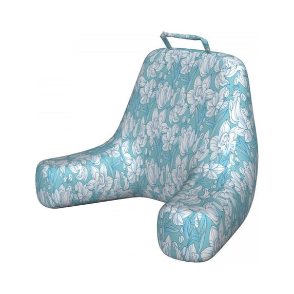 Floral Reading Pillow Cover, Delicate Spring Nature Pattern with Abstract Flowers and Buds, Unstuffed Printed Bed Rest Case from Soft Fabric, XL Size, Pale Teal Pale Sky Blue, by Ambesonne
