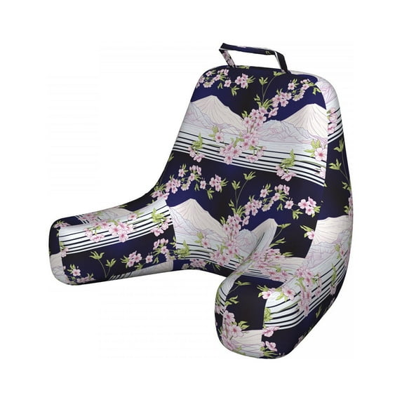 Floral Reading Pillow Cover, Japanese Blossom Sakura and Mount Hill, Unstuffed Printed Bed Rest Case from Soft Fabric, XL Size, Indigo Pale Pink, by Ambesonne