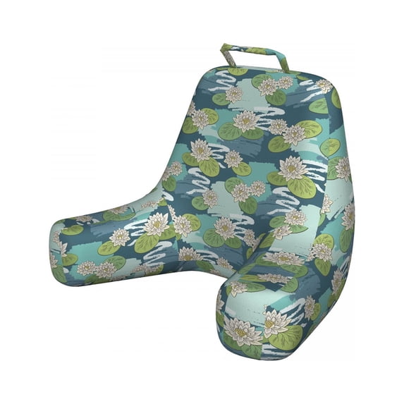 Floral Reading Pillow Cover, Water Lily Flowers and Leaves on Wetland Themed Background Colored in Cold Tones, Unstuffed Printed Bed Rest Case from Soft Fabric, XL Size, Multicolor, by Ambesonne