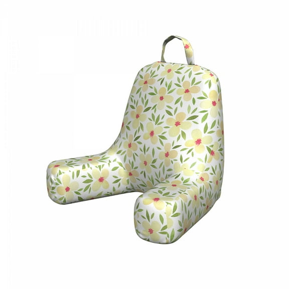 Floral Reading Pillow Cover, Watercolor Illustration of Little Flowers Leaves, Unstuffed Printed Bed Rest Case from Soft Fabric, Small, Pale Olive Green Beige, by Ambesonne