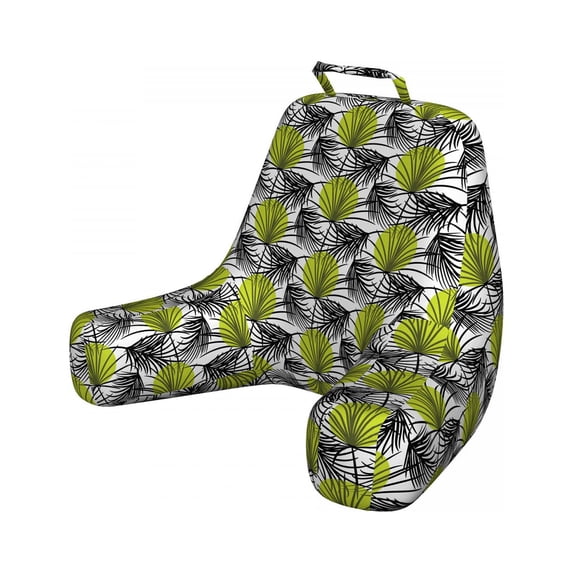 Floral Reading Pillow, Repeated Pattern of Palm Tree Leaves and Large Polka Dots on Background, Bedrest Cushion with Back Pocket and Washable Cover, 2 Sizes, by Ambesonne