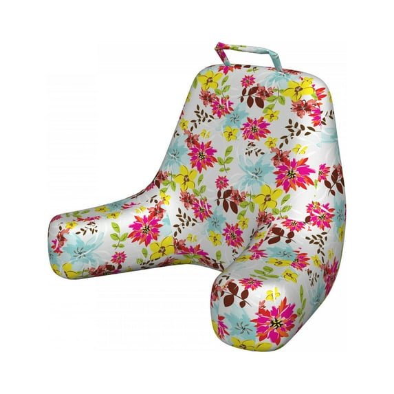 Floral Reading Pillow, Tropical Summer Flowers in Warm Summer Tones Repetitive Spring Time Layout, Bedrest Cushion with Back Pocket and Washable Cover, 2 Sizes, by Ambesonne