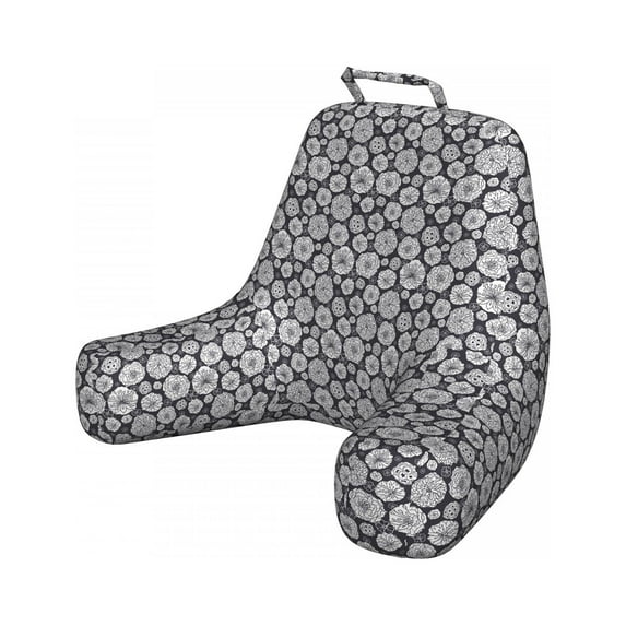 Floral Reading Pillow, White Sketchy Hand Drawn Gardening Plants Big Dandelions Flowers Leaves Print, Bedrest Cushion with Back Pocket and Washable Cover, 2 Sizes, by Ambesonne