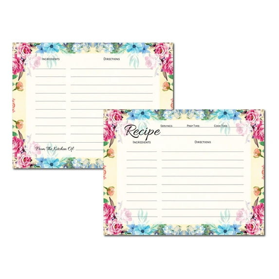 Floral Recipe Cards, Flower Recipe Cards, Floral Index Cards, Double Sided Recipe Notecards