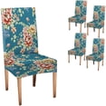 thumbnail image 1 of Floral Redand Yellow On A Turquoise Color Dining Chair Covers Set of 4,Stretch Parsons Chair Slipcovers Universal Removable Washable Chair Seat Covers Protector for Dining Room,Kitchen, 1 of 6