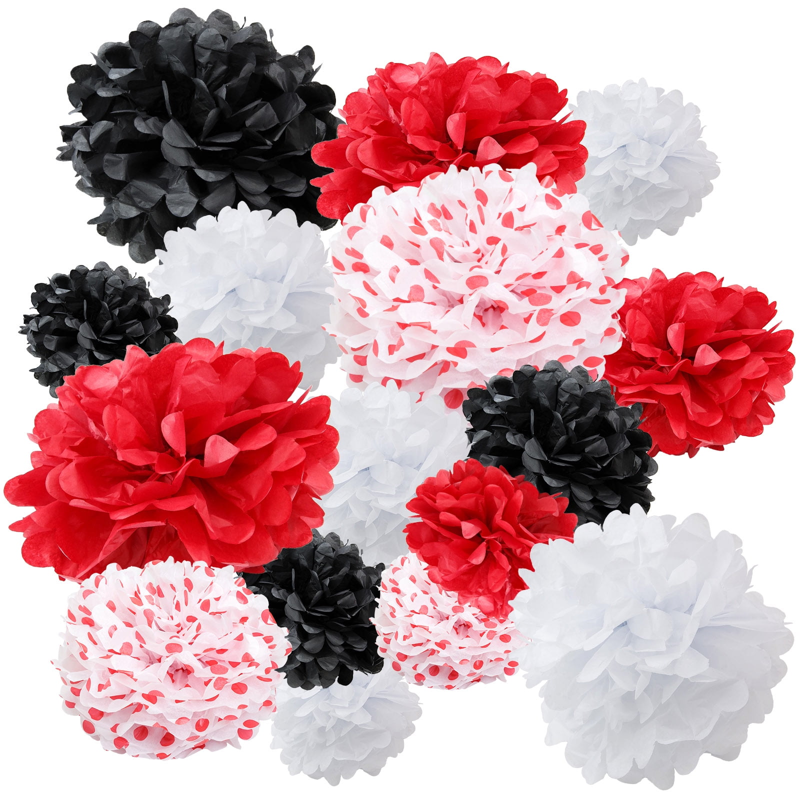 Floral Reef Paper Pom Poms Balls Birthdays Wedding Party Decoration Red and Black Multi - 16 pk