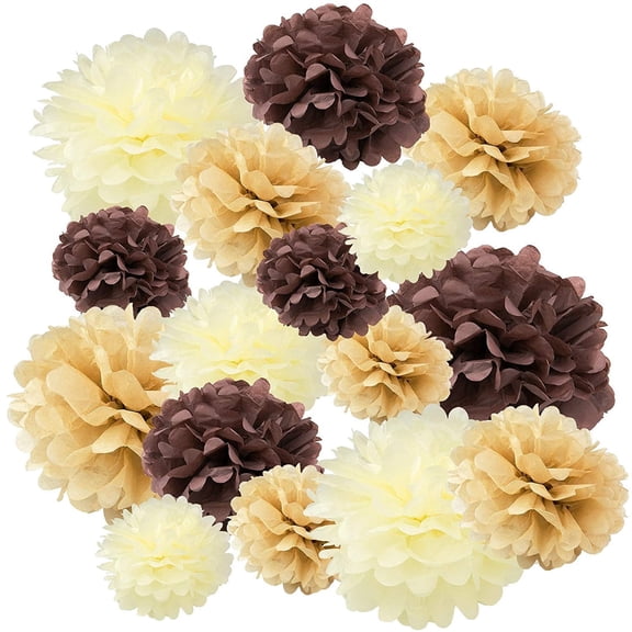 Floral Reef Paper Pom Poms Balls Birthdays Wedding Party Decoration Soft Brown Multi - 16 pk