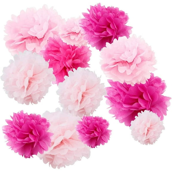 Floral Reef Paper Tissue Pom Poms Assorted Color 12 pack (Pink)