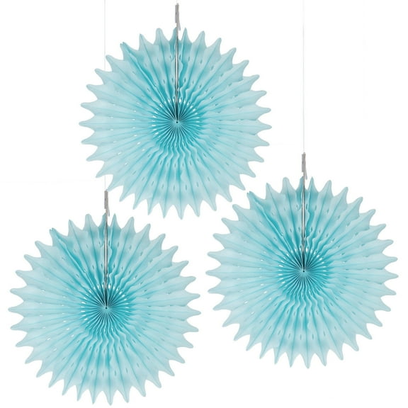Floral Reef Set of 3 - 16" Party Paper Rosettes Fan Medallions (Light Blue)